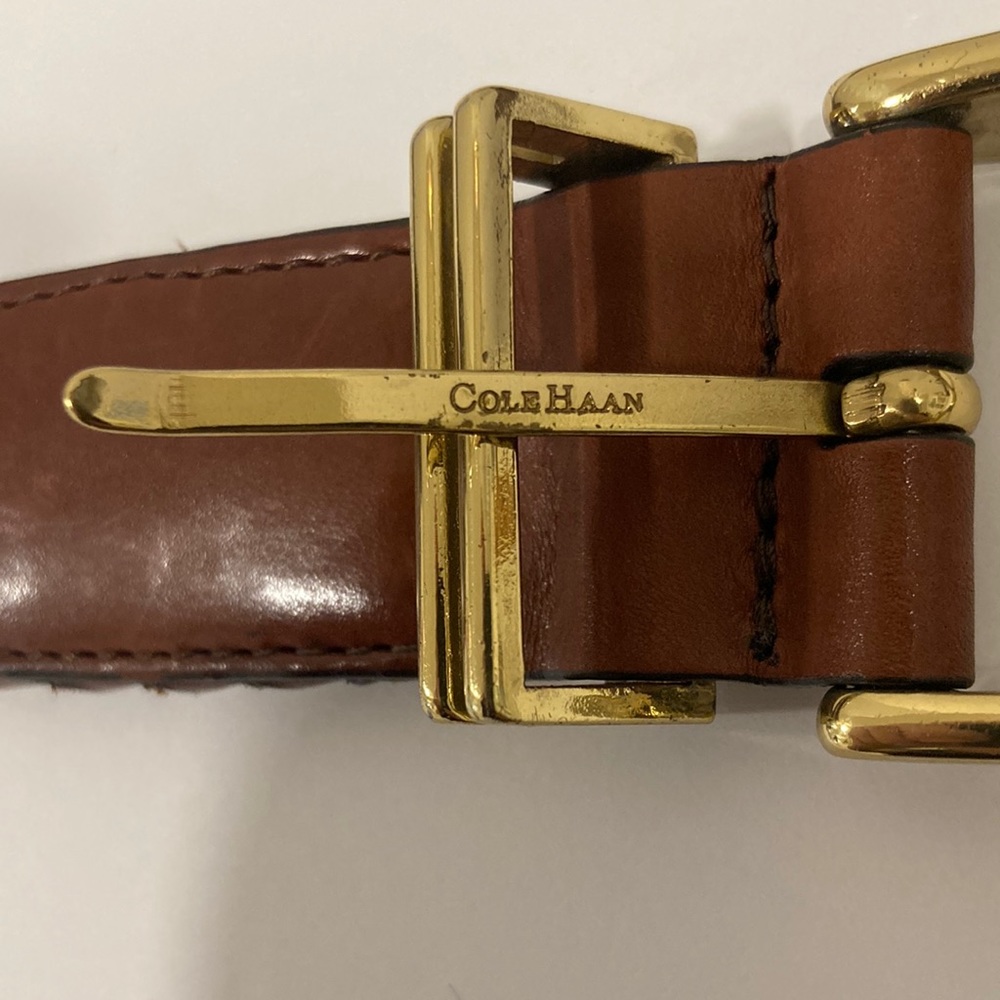 Cole Haan Men's Brown Leather Braided Belt Gold Buckle Size 38 - Picture 3 of 7